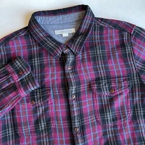 Outerknown Blanket Shirt Organic Cotton Thick Blue Purple Plaid Mens Size XXL‎